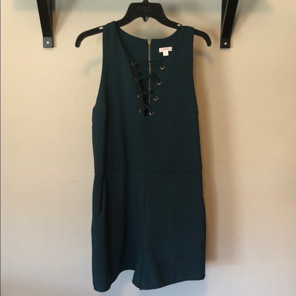 Xhilaration lace up romper - Dark Green